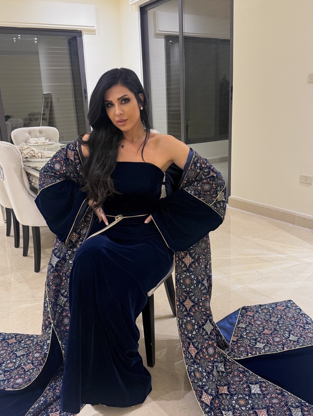 Elegant Navy Blue Embroidery Abaya 3